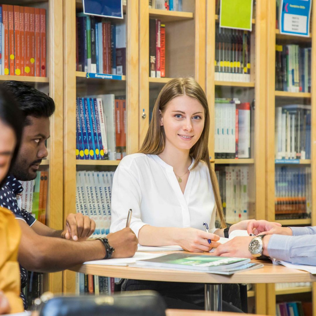 students in the library